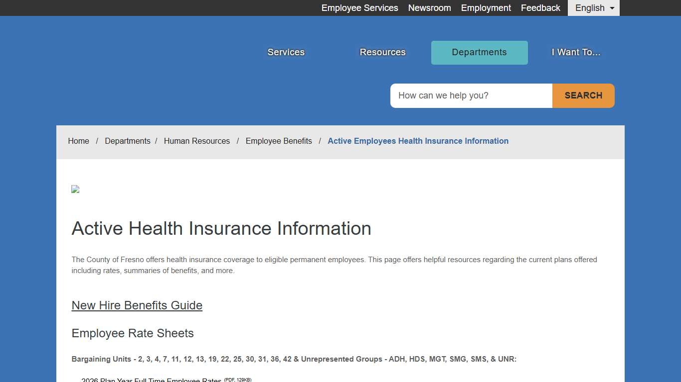 Active Employees Health Insurance Information - County of Fresno